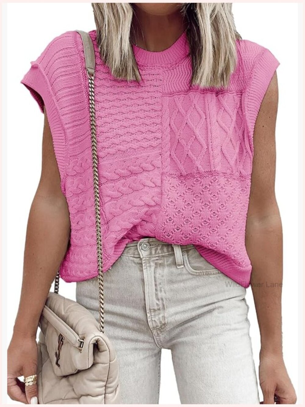 Cap Sleeve Crochet Sweater Vest - Lightweight Knit Pullover Top